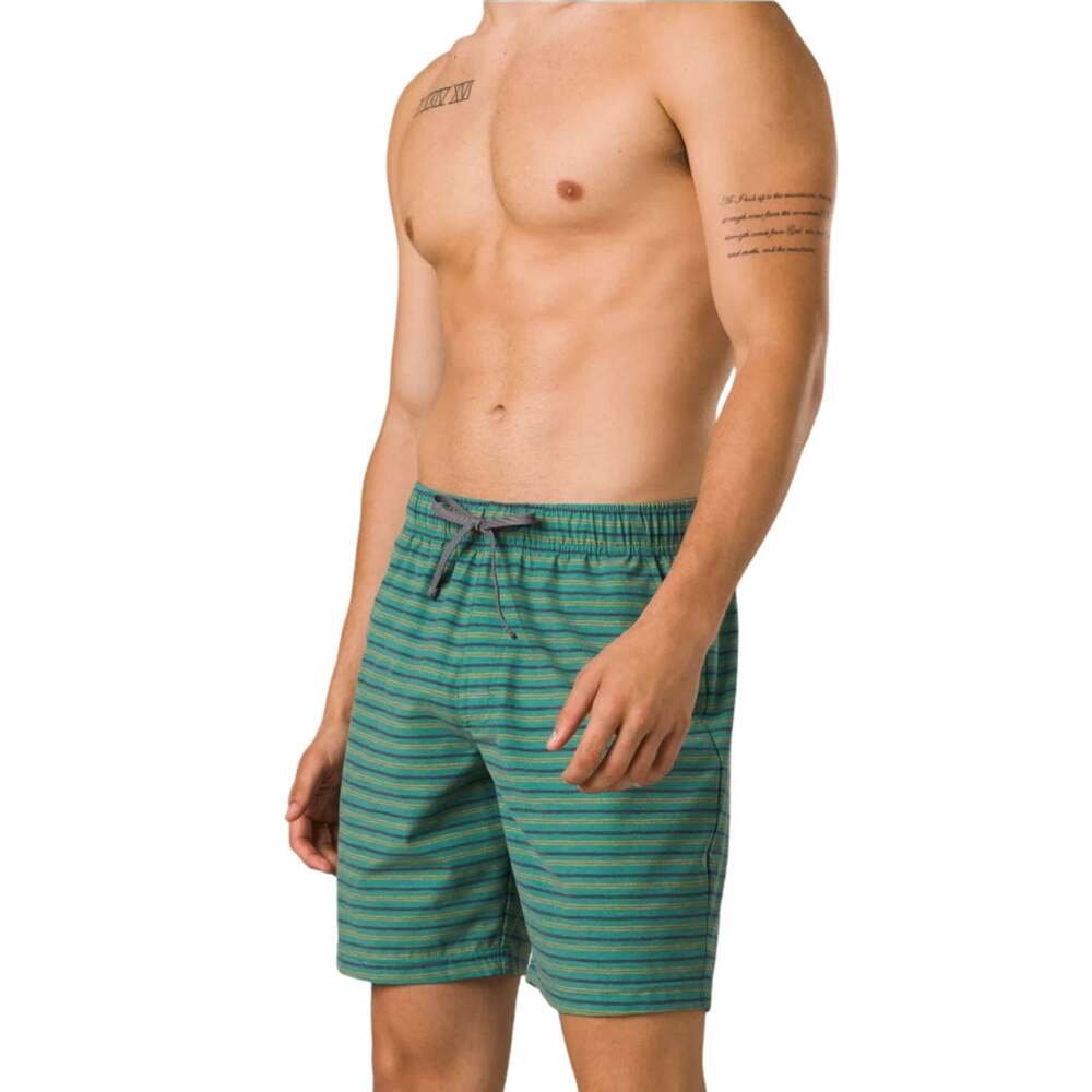 PrAna Men's M Green Cove Stripe Metric E-Waist 8” Swimming Short Trunks N4-12